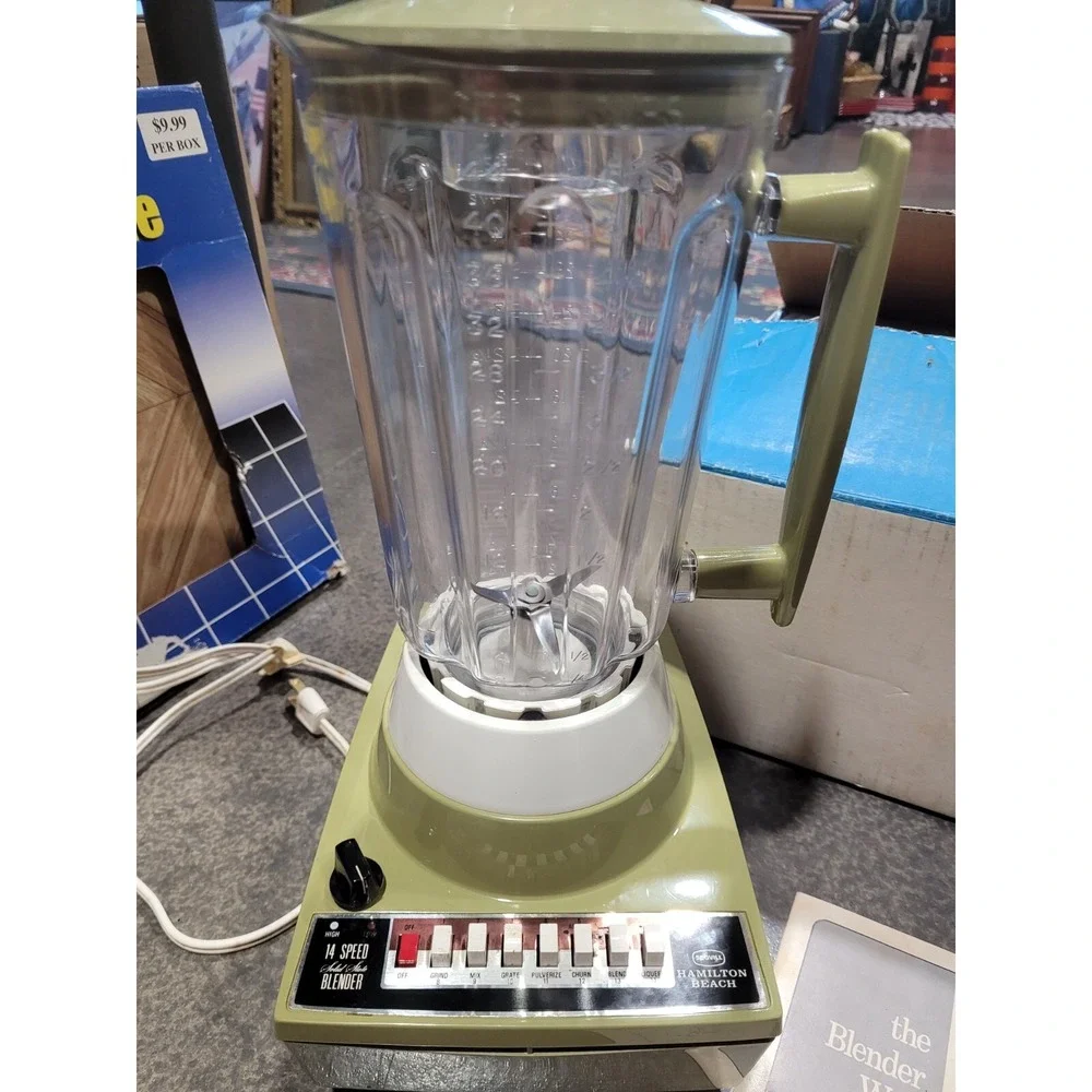 Vintage Blender Avocado 14-Speed Hamilton Beach Scovill 606 44oz Pitcher 720 W